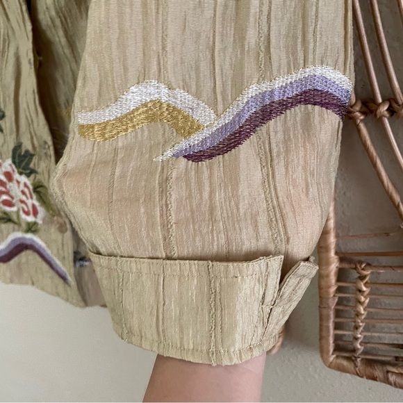 Citron Santa Monica Jacket TopYellow Asian Embroidered Dragon Floral Sz M B1 - Picture 7 of 15